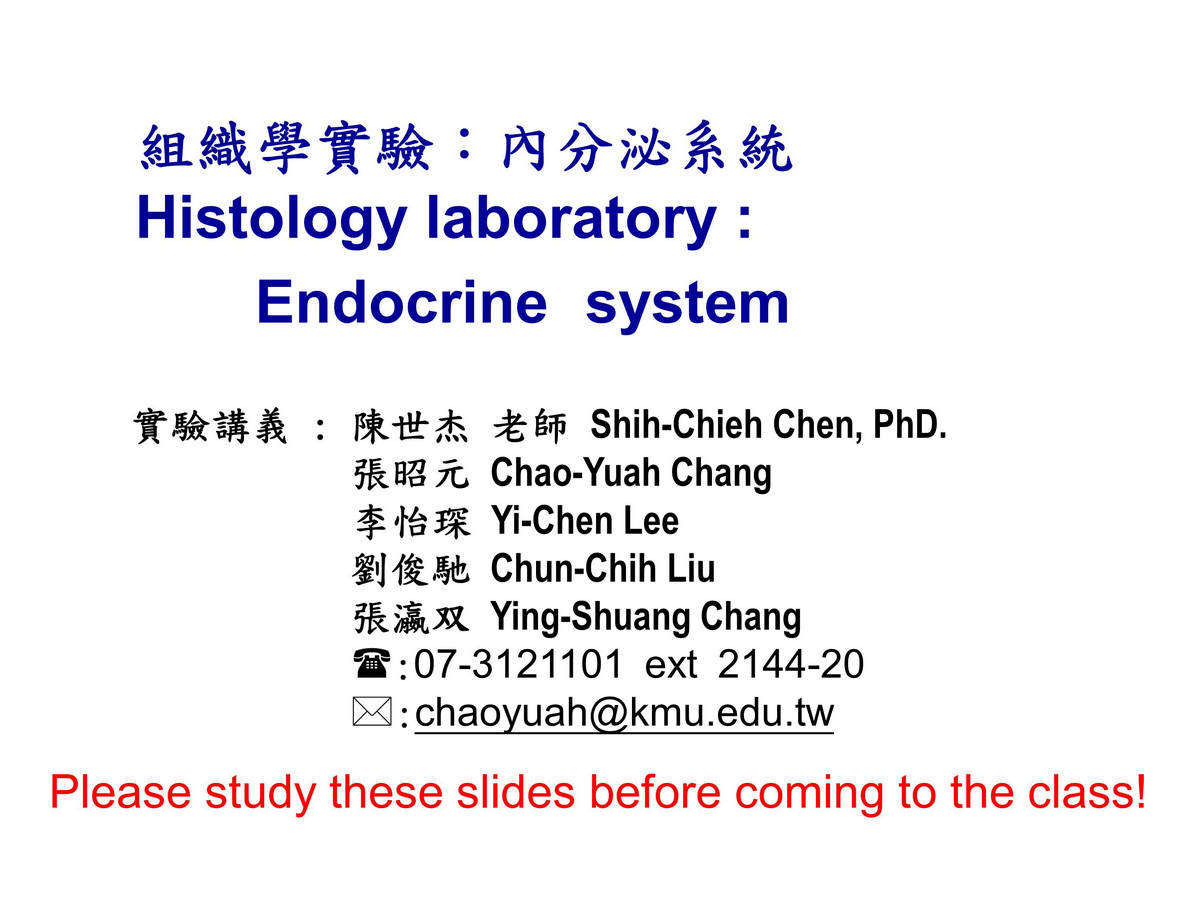 block11_01.jpg - Endocrine SystemShih-Chieh Chen, PhD.Chao-Yuah Chang, Yi-Chen Lee, Ming-Lan Chang, Chun-Chih Liu07-3121101 ext 2144-20 ; choayuah@kmu.edu.tw
